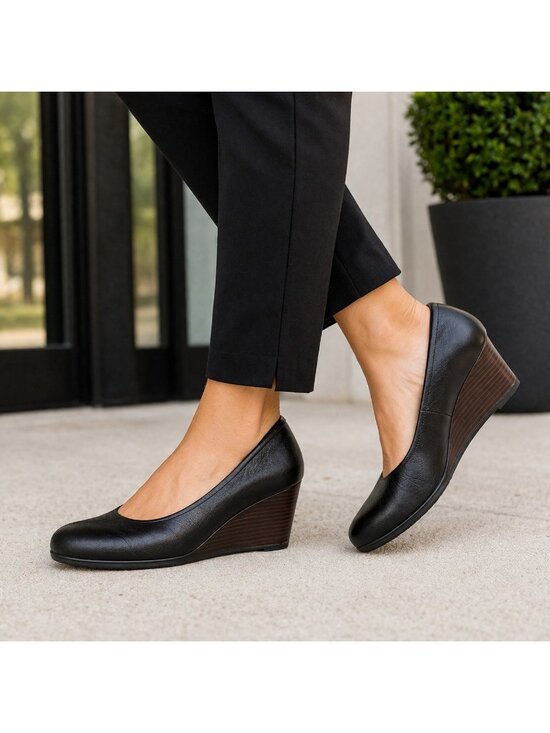 Clarks Shoes - Clarks Leather Wedge Pumps Womens 8.5 M Black Comfort Office Work Career Shoes